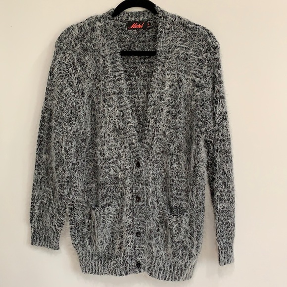 Motel Rocks Sweaters - Motel Gray Fuzzy Oversized Cardigan